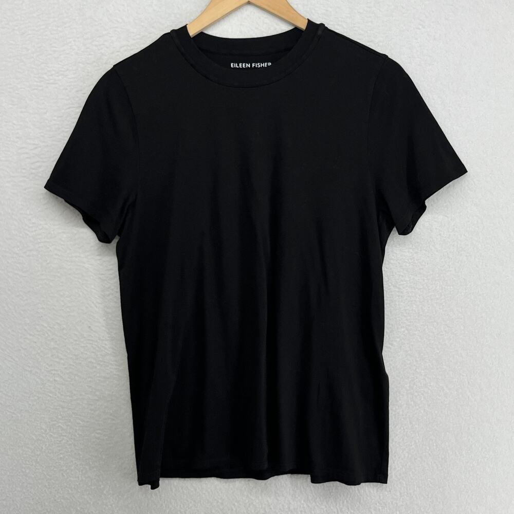 EILEEN FISHER Top M Organic Cotton Jersey Crew Neck Short Sleeve Black